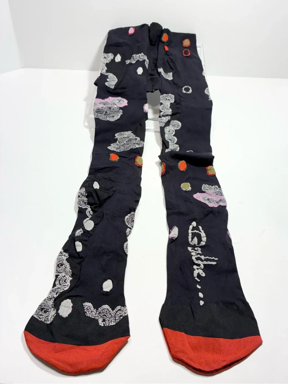 Berthe France Polka Dot Swirl Pattern Opaque Tights Black Multi Size 3/4 (M/L)
